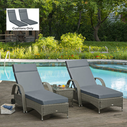 Outsunny Set of 2 Sun Lounger Cushions, Replacement Cushions for Rattan Furniture with Ties, 196 x 55 cm, Dark Grey