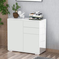 HOMCOM High Gloss Frame Sideboard, Push-Open Design with 2 Drawer for Living Room, Bedroom, 74H x 79W x 36Dcm, White