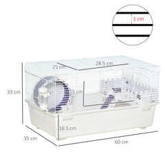 PawHut 2 Tier Hamster Cage, Gerbil Cage with Exercise Wheel, Water Bottle, Ladder, White