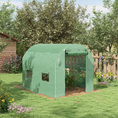 Outsunny Walk-In Garden Polytunnel Greenhouse with Steel Frame, PE Cover, Roll-Up Door and 4 Windows, 2.5 x 2m, Green