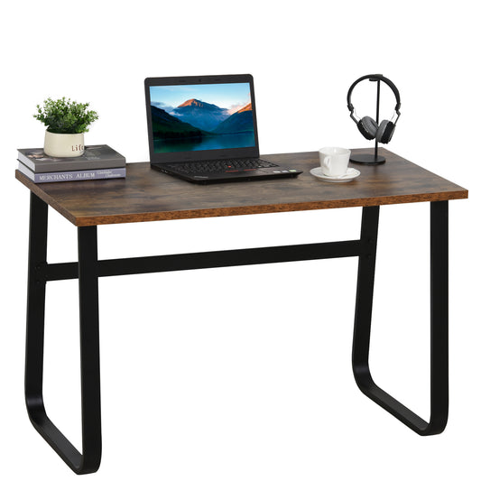 HOMCOM Computer Table, Writing Desk with Steel Frame and Wood Top, Industrial Home Study Table, 115 x 58 x 74.5cm, Rustic Brown and Black