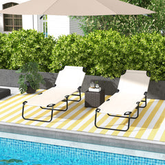 Outsunny Garden Sun Lounger, with Five-Position Back - Cream White