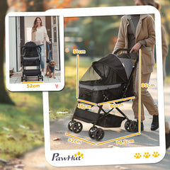 عربة أطفال PawHut Pet Stroller قابلة للطي للسفر للكلاب والقطط مع سلة فرامل بمقبض قابل للعكس