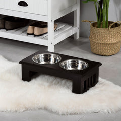 PawHut Raised Dog Feeding Bowls with Stand, Stainless Steel for Medium Dog, 58L x 31W x 25H cm - Brown