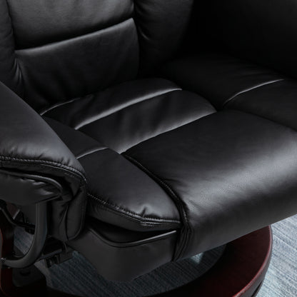 HOMCOM Recliner Chair With footstool, Recliner Armchair up to 130kg Weight Capacity, 135√Ç¬∞ Reclining Swivel Sofa Chair, PU Leather Ergonomic Couch Bed with Swivel Wood Base for Living Room, Black