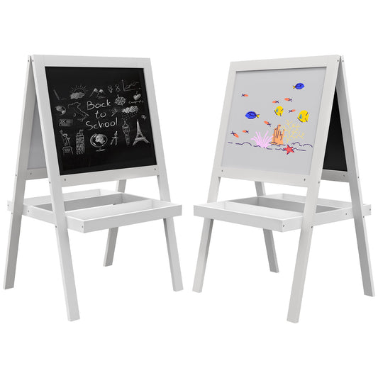 AIYAPLAY Kids Easel, Art Easel with Double Sided Whiteboard, Chalkboard, Storage, 2 in 1 Standing Easel for Toddlers 18-48 Months, White