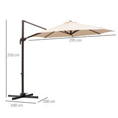 Outsunny 3M Banana Parasol Hanging Cantilever Umbrella W/ Cross Base Hand Crank Aluminium Frame 360√Ç¬∞Rotation Hand Crank-Beige