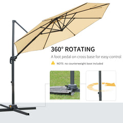 Outsunny Round Umbrella Parasol W/ Tilt 360√Ç¬∞ Rotation and Hand Crank Cross Base-Beige