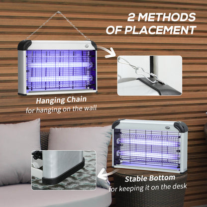 Outsunny 30W Electric Fly Zapper, Bug Zapper with UK Plug, 2 UV Bulbs, Hanging Chain, On/Off Switch and Removable Catch Tray, 60√£≈Ω¬° Coverage Insect Mosquito Killer for Indoor and Outdoor Use, Silver