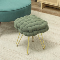 HOMCOM Velvet-Feel Bold Woven Footstool - Green