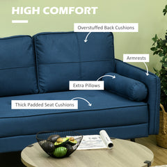 HOMCOM 143cm Loveseat Sofa for Bedroom Upholstered 2 Seater Sofa with Back Cushions and Pillows, Blue