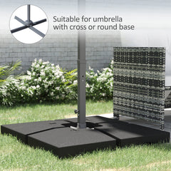 Outsunny 4 Pieces Fillable Parasol Base, Heavy Duty Umbrella Weights for Cross Stand, Square Holder for Cantilever Parasol, Total 120KG Sand/ 80L Water Filled (Metal Pole & Cross Stand NOT INCLUDED)