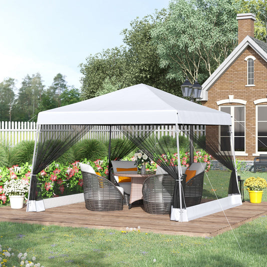 Outsunny Outdoor Garden Pop-up Gazebo Canopy Tent Sun Shade Event Shelter Folding with Adjustable Height, Mesh Screen Side Walls 3.5 M √É‚Äî 3.5 M Base / 3 M √É‚Äî 3 M Top, White