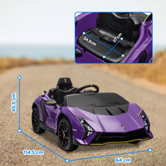 AIYAPLAY 12V Lamborghini Autentica Licensed Kids Electric Car with Remote Control, Four Suspension Wheels, Soft Start, Purple