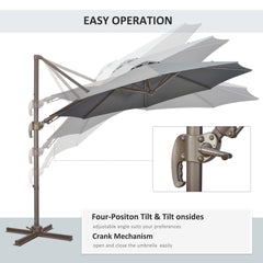 Outsunny 3(m) Cantilever Parasol 360√Ç¬∞ Rotation Roma Umbrella Hanging Sun Shade with Aluminium Frame, Tilt Crank, 8 Ribs and Cross Base, Dark Grey