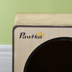 PawHut 2 في 1 Cat Scratcher، بيت قطط على شكل راديو مع عشبة النعناع البري، 57 × 24.5 × 39 سم، لمسة نهائية من الخشب الطبيعي