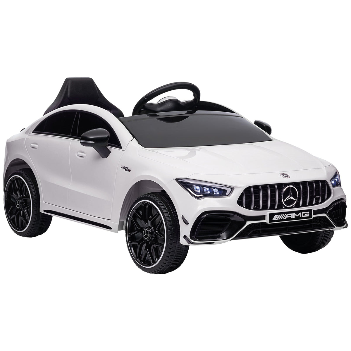 AIYAPLAY Mercedes-Benz AMG CLA 45 Licensed 12V Kids Electric Car Ride on Car w/ Remote, Suspension Lights Music Horn - White