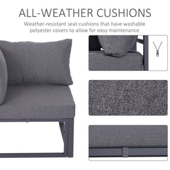 Outsunny 6 PCs Outdoor Indoor Sectional Corner Sofa Set Thick Padded Cushions Aluminium Frame 5 Seaters 1 Coffee Table Grey