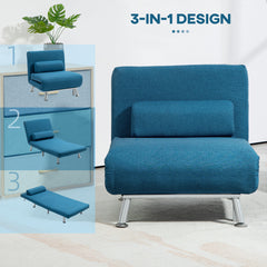 HOMCOM Single Linen-Look Sleeper Chair - Blue