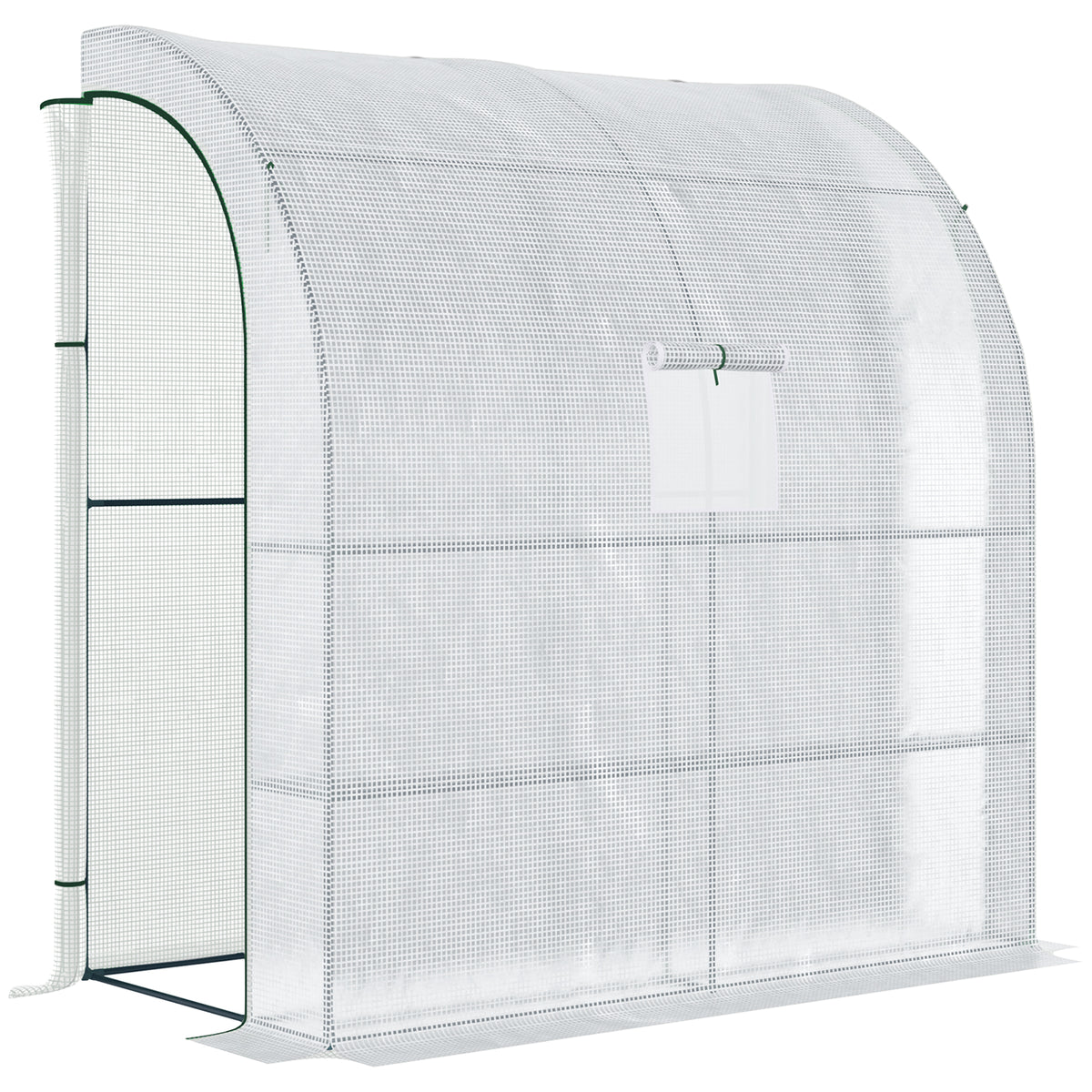 Outsunny Walk-In Lean to Wall Greenhouse with Windows and Doors 2 Tiers 4 Wired Shelves 200L x 100W x 215Hcm White