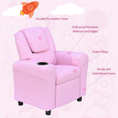 HOMCOM Kids Recliner Chair, PU Leather with Adjustable Backrest, Footrest, Padded Headrest, Pink