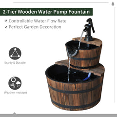 Outsunny Wooden Water Pump Fountain, 2 Tier-Fir Wood