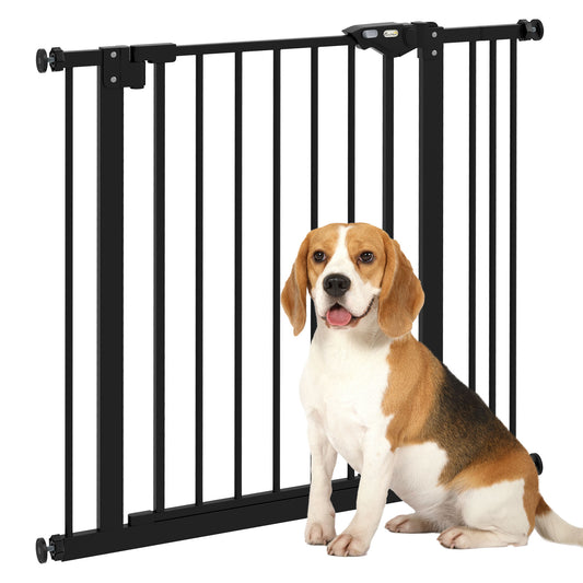 PawHut Metal 74-87cm Wide Adjustable Dog Gate Black