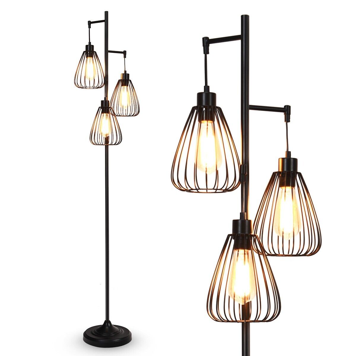 Industrial 3-Light Metal Floor Lamp with Foot Switch