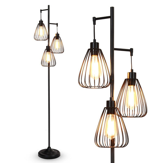 Industrial 3-Light Metal Floor Lamp with Foot Switch