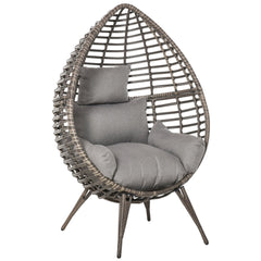 Outsunny Teardop PE Wicker Rattan Chair w/ Thick Cushions 4 Legs Outdoor Seat Egg Garden