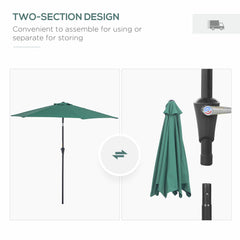 Outsunny 2.6M Garden Parasol Umbrella with Tilt and Crank, Outdoor Sun Parasol Sunshade Shelter with Aluminium Frame, Green