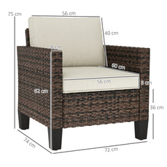 Outsunny Single Rattan Armchair, with Cushions - Brown