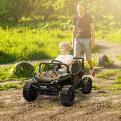 AIYAPLAY 12V Battery Powered Ride on Truck w/ Remote, Four Suspension Wheels, Horn, Lights, Music, USB, for Ages 3-5 Years, Black