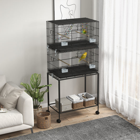 PawHut Two-Tier Bird Cage on Wheels, with Stand, for Small Birds