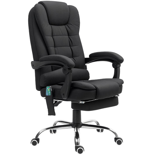 Vinsetto Office Chair with 6 Point Massage and Back Heat, Linen Desk Chair with Footrest Adjustable Height and Swivel Wheels, Back Reclining, Full Black