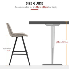 مجموعة من 2 كرسي بار من HOMCOM، مصنوع من قماش الألياف الدقيقة العتيق، مقاعد مبطنة مريحة بإطار فولاذي، مسند للقدمين، كرسي بار منزلي، مقهى، مطبخ، أنيق باللون الرمادي