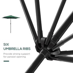 Outsunny 2.6M Garden Parasol Umbrella with Tilt and Crank, Outdoor Sun Parasol Sunshade Shelter with Aluminium Frame, Green