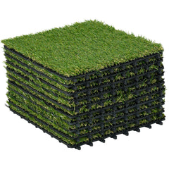 Outsunny 10 PCs 30 x 30cm Artificial Grass Turf, 25mm Pile Height Grass Carpet Fake Grass Mat UV Resistance for Outdoor