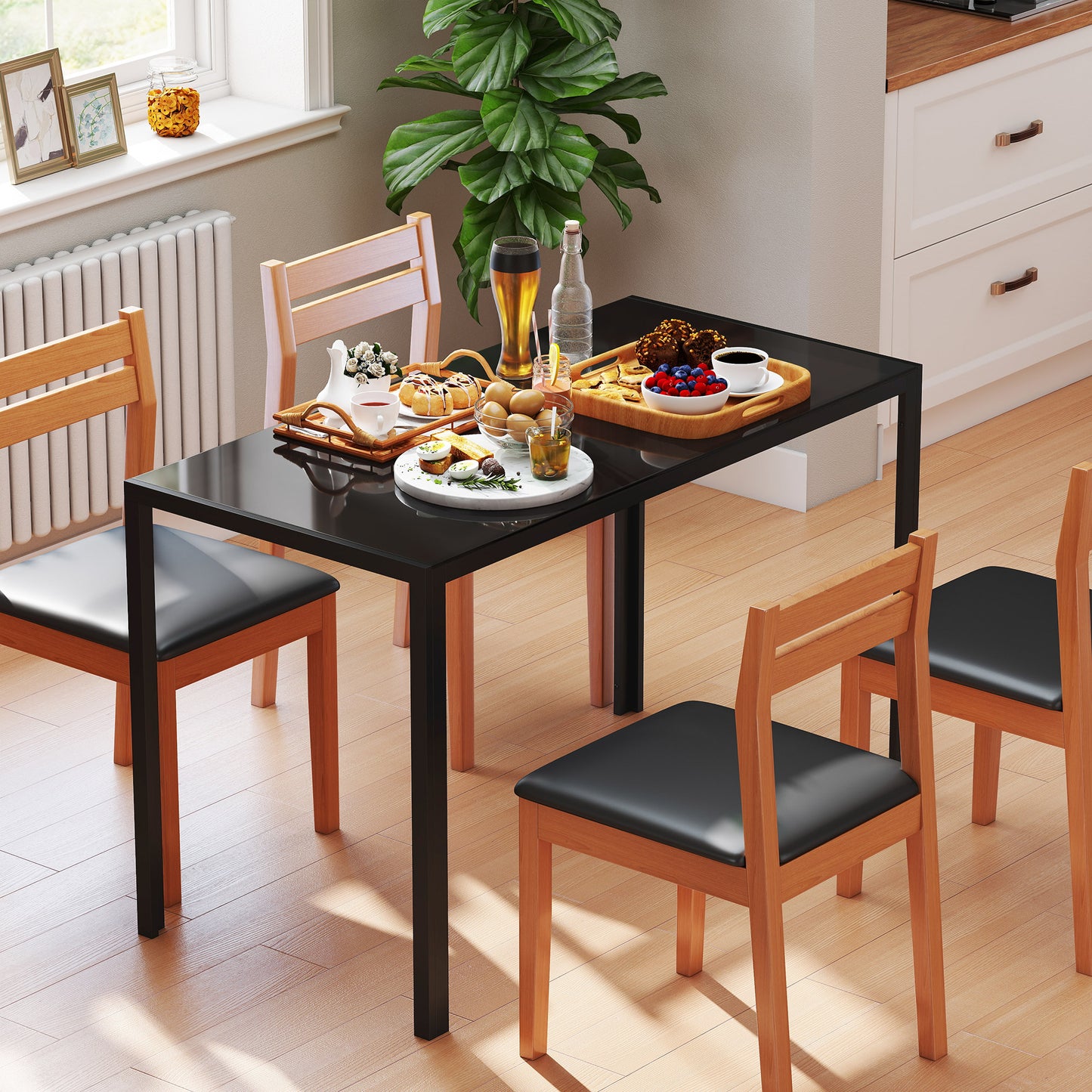 HOMCOM Modern Rectangular Dining Table for 4 People Glass Kitchen Table with Tempered Glass Top and Metal Legs for Dining Room, Living Room (Chairs Not Included)
