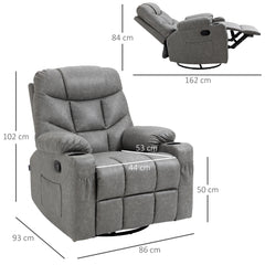 HOMCOM Thick Padded Faux Leather Recliner Armchair - Light Grey