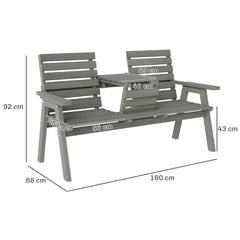 Outsunny Fir Wood Convertible 2 to 3 Seater Outdoor Garden Bench Grey