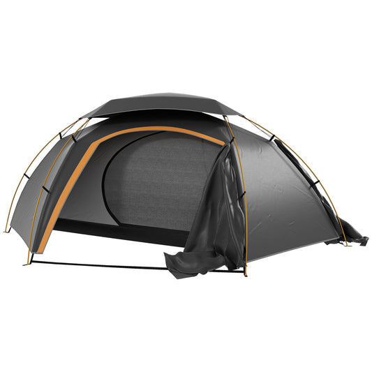 Outsunny Aluminium Frame Camping Tent Dome Tent with Removable Rainfly, 2000mm Waterproof, for 1-2 Man, Grey