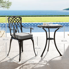 Outsunny 3 Piece Cast Aluminium Garden Bistro Set for 2, Outdoor Coffee Table Set Rust Resistant with Parasol Hole, Cushions, Patio Table and Chairs for Garden, Balcony, Black