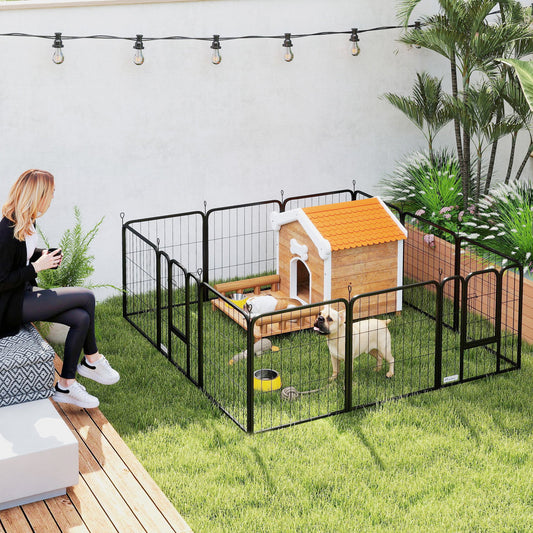 PawHut 12 Panels Heavy Duty Dog Playpen with Doors, for Small Dogs, 60cm High, Black