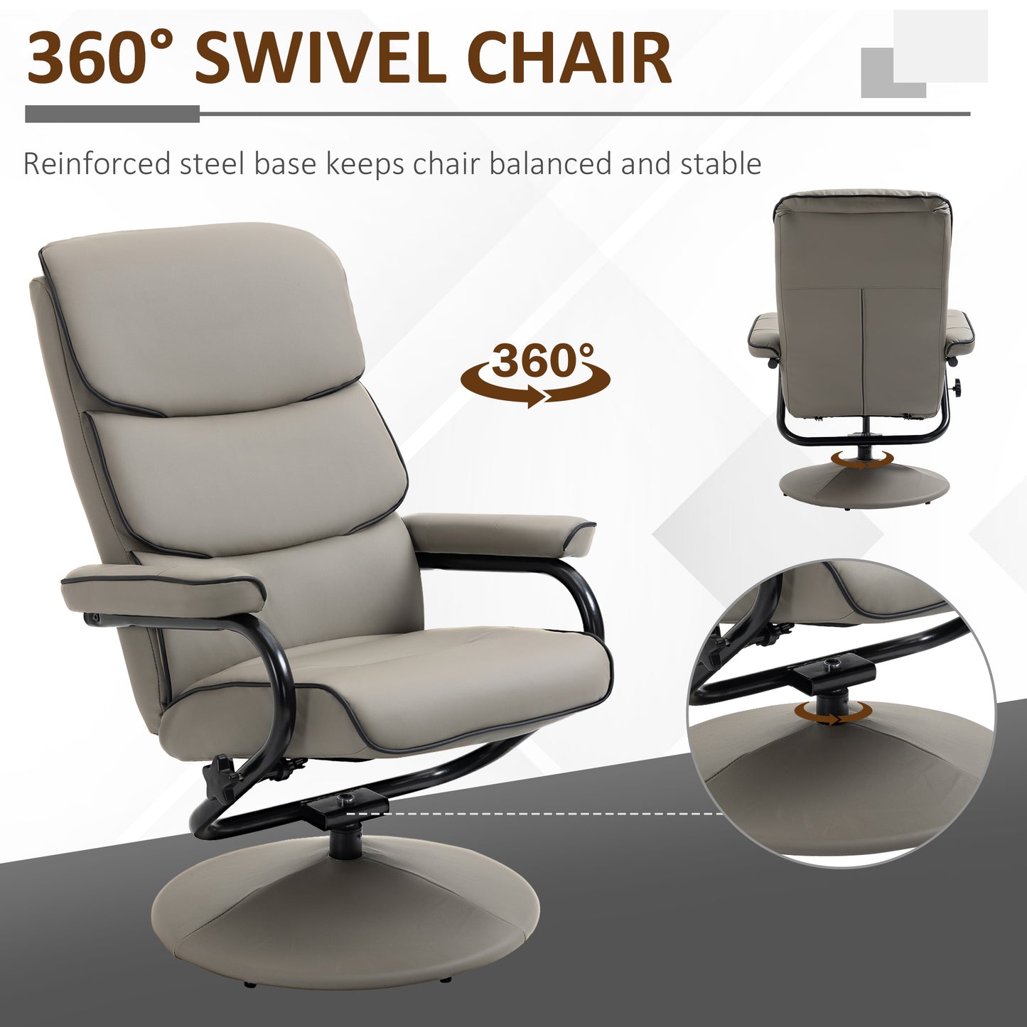 HOMCOM Recliner Chair with Ottoman 360√Ç¬∞ Swivel Faux Leather High Back Armchair w/ Footrest Stool for Home Office