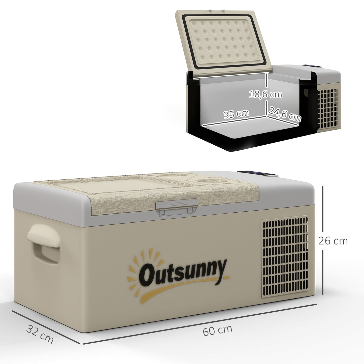 Outsunny 16L Portable Car Fridge, -20√¢‚Äû∆í to 10√¢‚Äû∆í Adjustable Temperature - Khaki/Grey