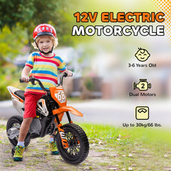 AIYAPLAY 12V Kids Electric Motorbike, Kids Electric Ride on motorcycle w/ Twist Grip Throttle, Training Wheels, Orange