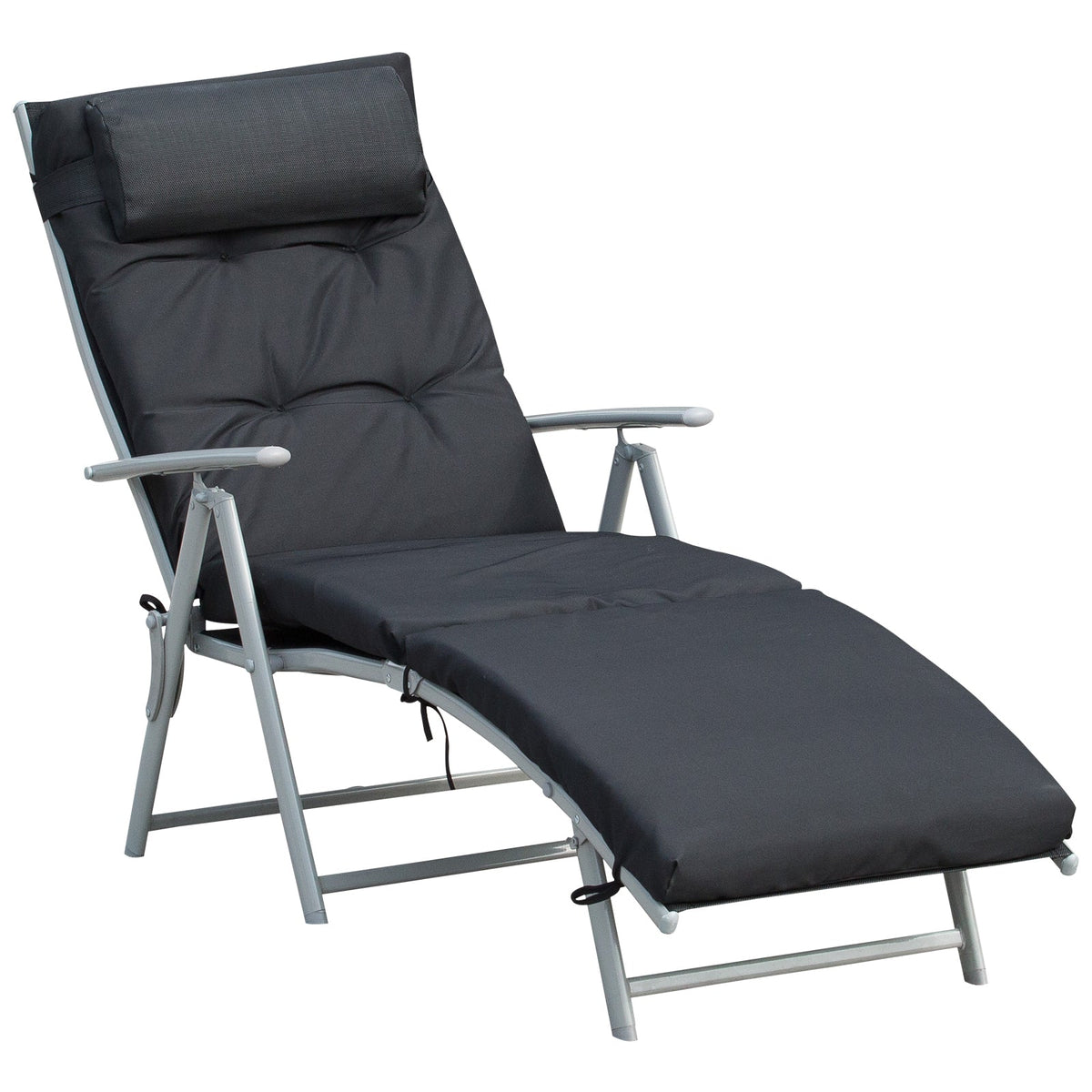 Outsunny Steel Frame Outdoor Garden Padded Sun Lounger w/ Pillow Black