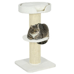 PawHut 2 Tier Sisal Sherpa Cat Tree with Basket Cushion Sisal Post Cream White