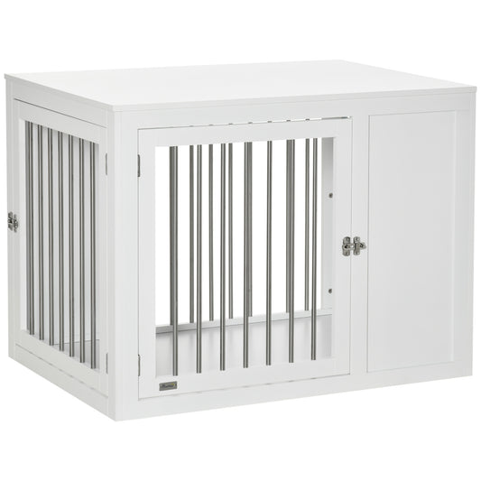 PawHut Furniture Style Dog Crate with Two Doors, End Table Pet Cage Kennel with Locks, for Medium and Large Dogs - White